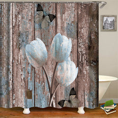 Lofaris Vintage Wooden Floral Tulip Flower Shower Curtain