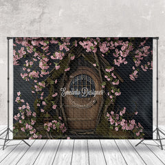 Lofaris Vintage Wooden House With pink flowers Spring Backdrop