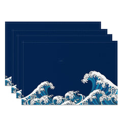 Lofaris violent waves blue white modern set of 4 Placemats