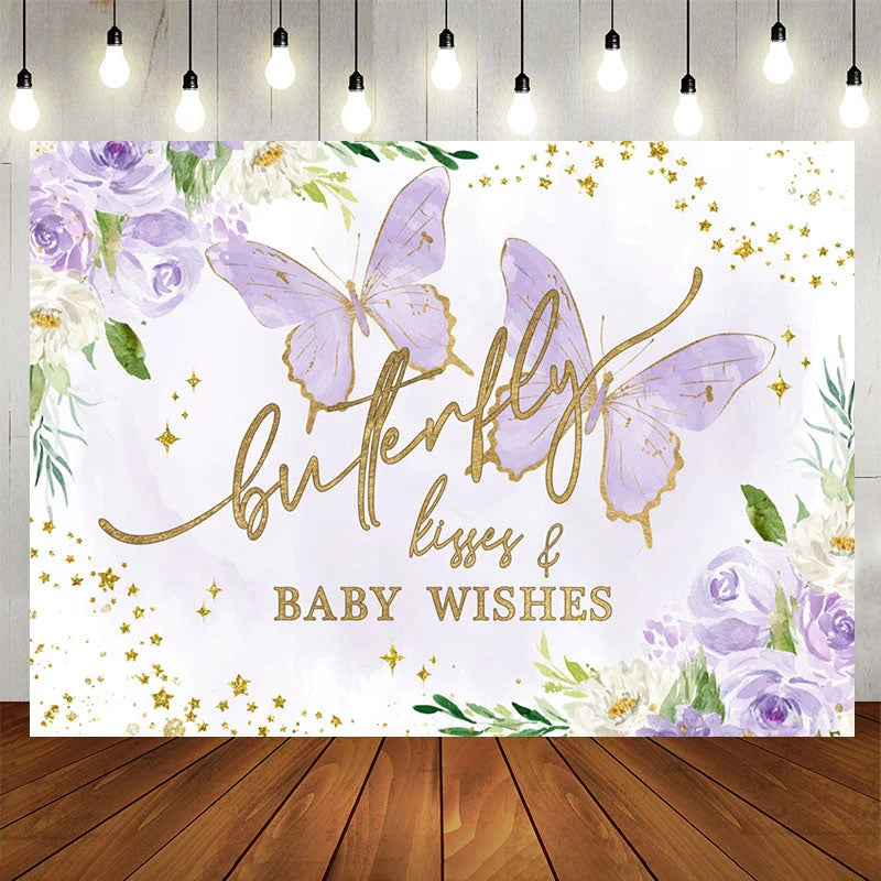 Lofaris Violet Butterfly kisses Wishes Baby Shower Backdrop