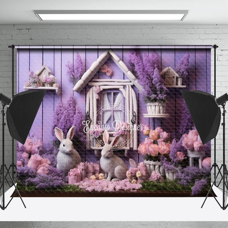 Lofaris Violet Wooden Wall Floral Window Easter Backdrop