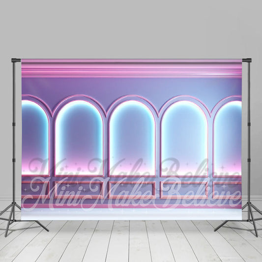 Lofaris Voguish Purple Pink Neon Arch Retro Wall Backdrop