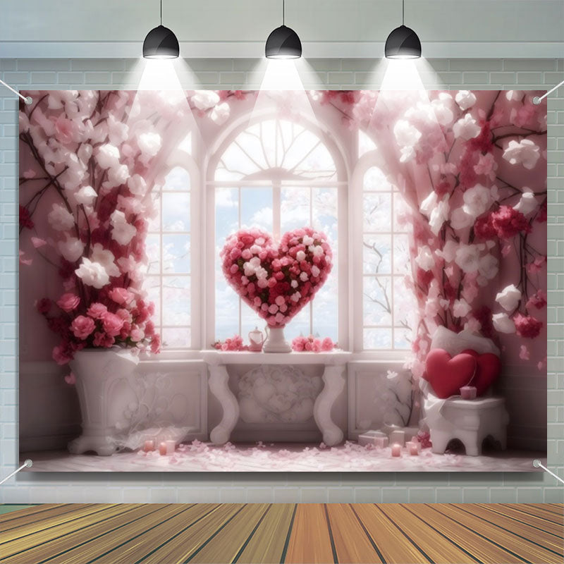 Lofaris Warm Heart Shape Flower Window Blue Sky Backdrop