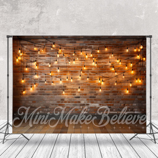 Lofaris Warm Lights Vintage Wood Brown Floor Brick Backdrop