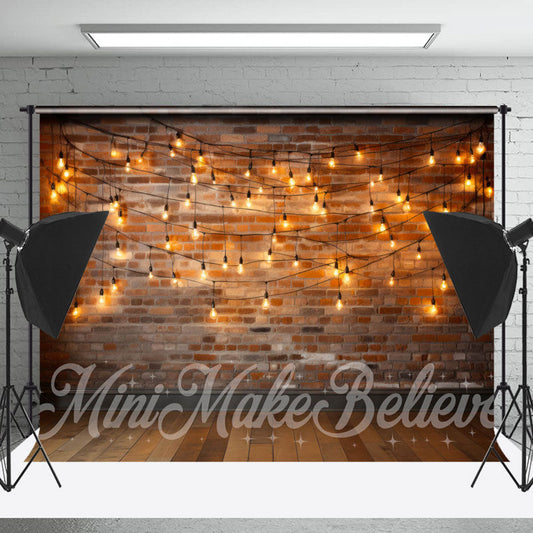 Lofaris Warm Lights Vintage Wood Brown Floor Brick Backdrop