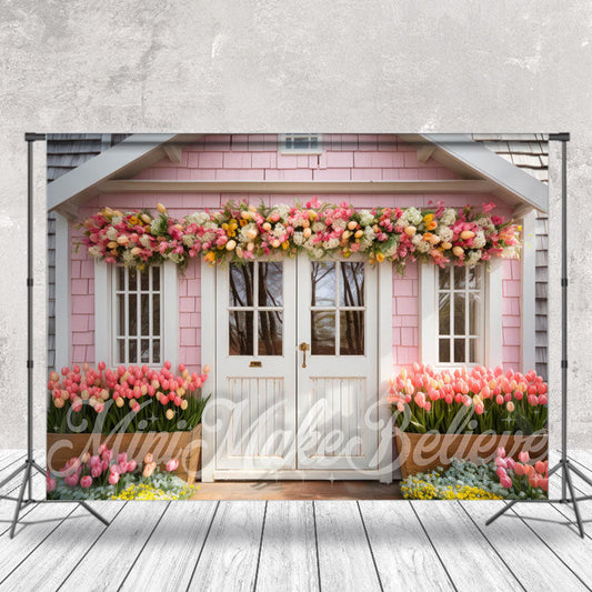 Lofaris Warm Pink House Wood Door Flower Photo Backdrop