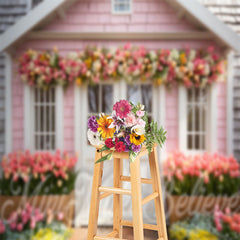 Lofaris Warm Pink House Wood Door Flower Photo Backdrop
