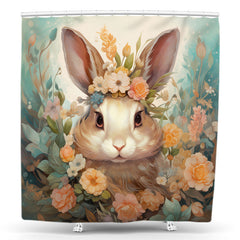 Lofaris Watercolor Floral Bunny Paint Easter Shower Curtain