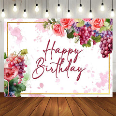Lofaris Watercolor Floral Grape Wine Happy Birthday Backdrop