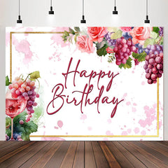 Lofaris Watercolor Floral Grape Wine Happy Birthday Backdrop