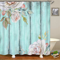 Lofaris Watercolor Floral Turquoise Plank Bathtub Shower Curtain