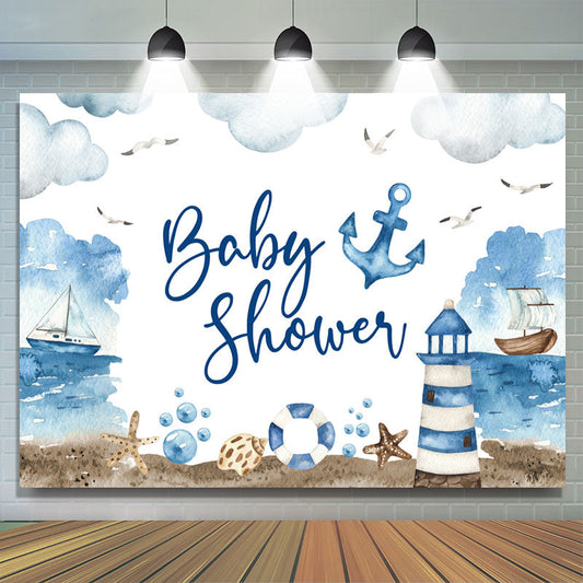 Lofaris Watercolor Sailing Boat Lighthouse Baby Shower Backdrop