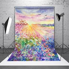 Lofaris Watercolor Spring Flower Sunrise Painting Backdrop