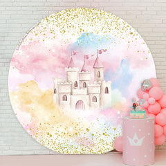 Lofaris Watercolour Pink Castle Round Baby Shower Backdrop