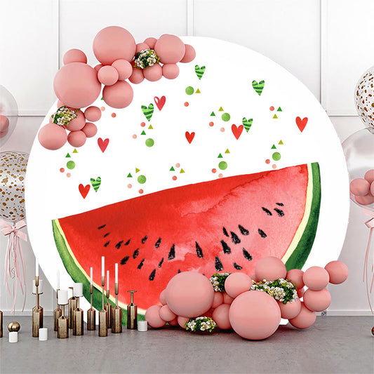 Lofaris Watermelon Heart Summer Theme Round Birthday Backdrop Kit