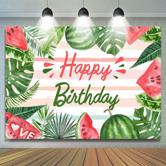 Lofaris Watermelon Monsteras Stripe Summer Birthday Backdrop