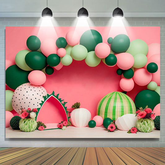 Lofaris Watermelon Theme Pink Cake Smash Photo Booth Backdrop