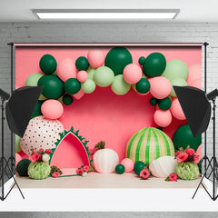 Lofaris Watermelon Theme Pink Cake Smash Photo Booth Backdrop