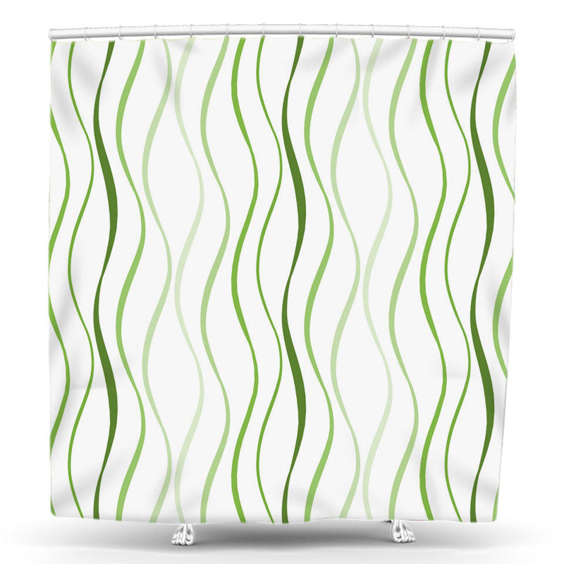 Lofaris Wave Lines Green White Shower Curtain For Bathtub