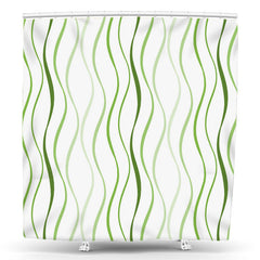 Lofaris Wave Lines Green White Shower Curtain For Bathtub