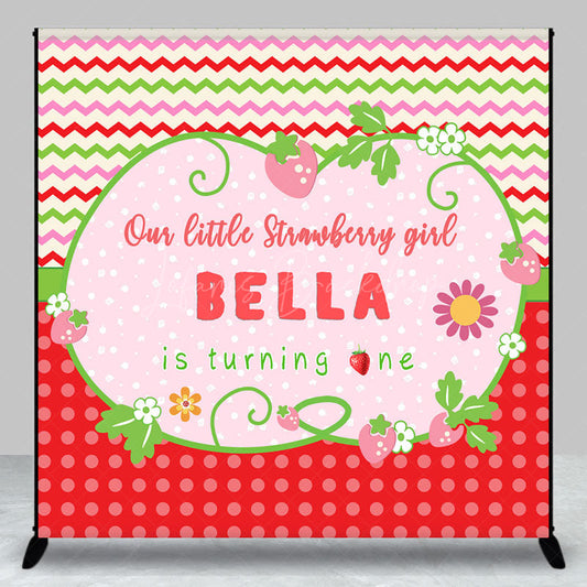 Lofaris Waves Dots Strawberries Custom 1st Birthday Backdrop