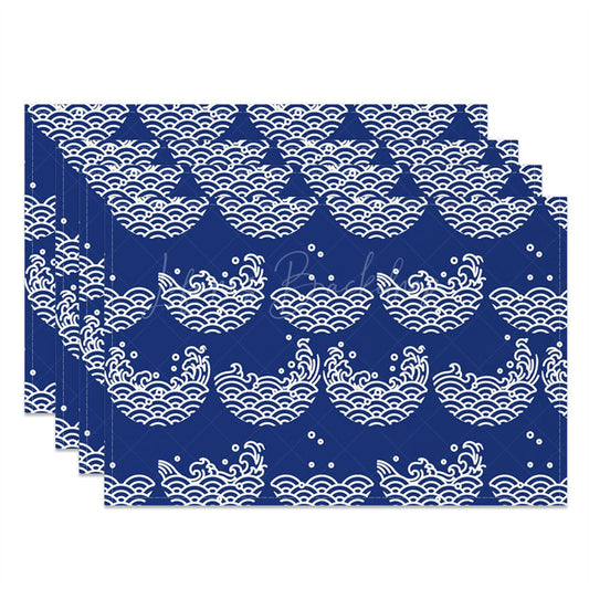 Lofaris Wavy Line Dot Blue White Dining Set Of 4 Placemats