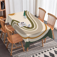 Lofaris Wavy Line Green Yellow Abstract Rectangle Tablecloth