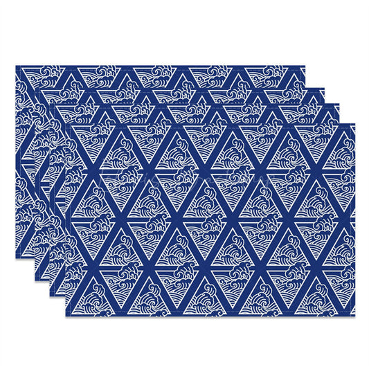 Lofaris Wavy Triangle Blue White Repeat Set Of 4 Placemats