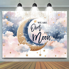 Lofaris We Are Over Moon Cloud Twins Baby Shower Backdrop