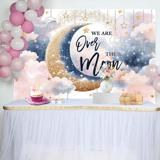 Lofaris We Are Over Moon Cloud Twins Baby Shower Backdrop