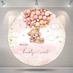 Lofaris We Can Bearly Wait Pink Round Baby Shower Backdrop