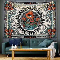 Lofaris Weird Burning Sun Eye Mushroom Mandala Tapestry