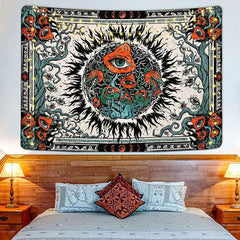 Lofaris Weird Burning Sun Eye Mushroom Mandala Tapestry