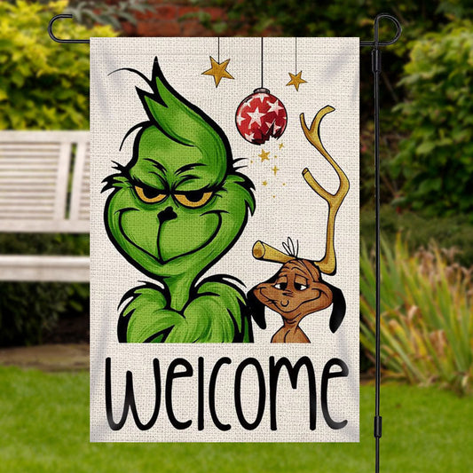 Lofaris Welcome Grinch Dog Bauble Christmas Garden Flag