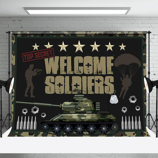 Lofaris Welcome Soliders Black Tank Stars Bullets Backdrop