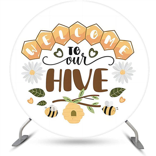 Lofaris Welcome To Our Hive Floral Round Birthday Backdrop
