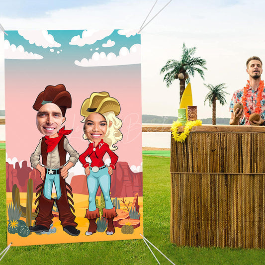 Lofaris Western Cowboy Backdrop with Face Holes Photo Booth