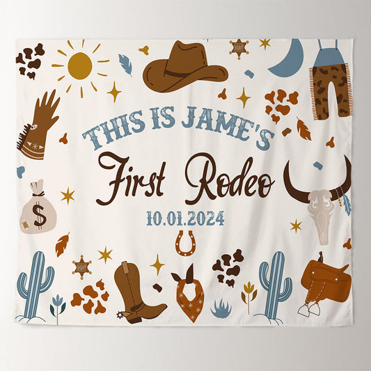 Lofaris Western Cowboy Theme Beige Custom 1st Birthday Backdrop