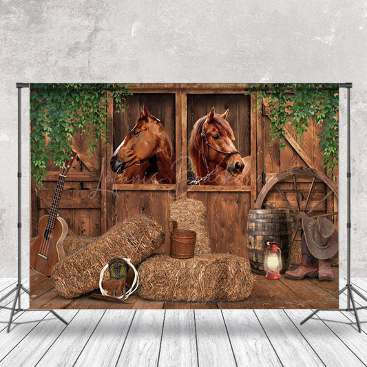 Lofaris Western Cowboy Wooden Stable Retro Wall Backdrop