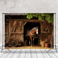 Lofaris Western Wood Farm Horse Photo Architecture Backdrop
