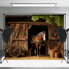Lofaris Western Wood Farm Horse Photo Architecture Backdrop