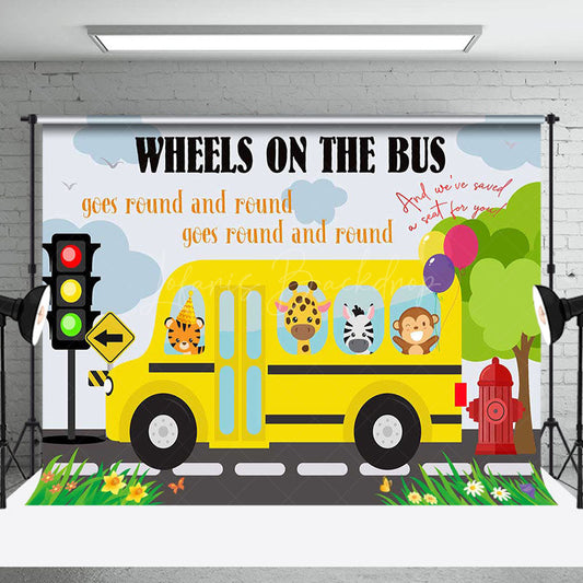 Lofaris Wheels On The Bus Animals Back To School Backdrop