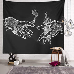 Lofaris White And Black Floral Hands Funny Hippie Tapestry