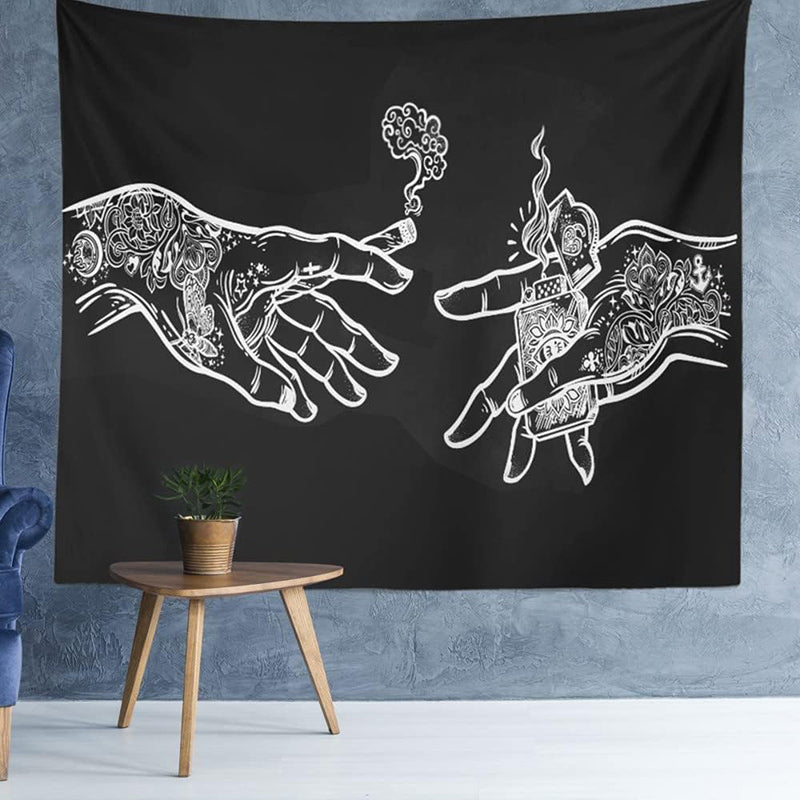 Lofaris White And Black Floral Hands Funny Hippie Tapestry