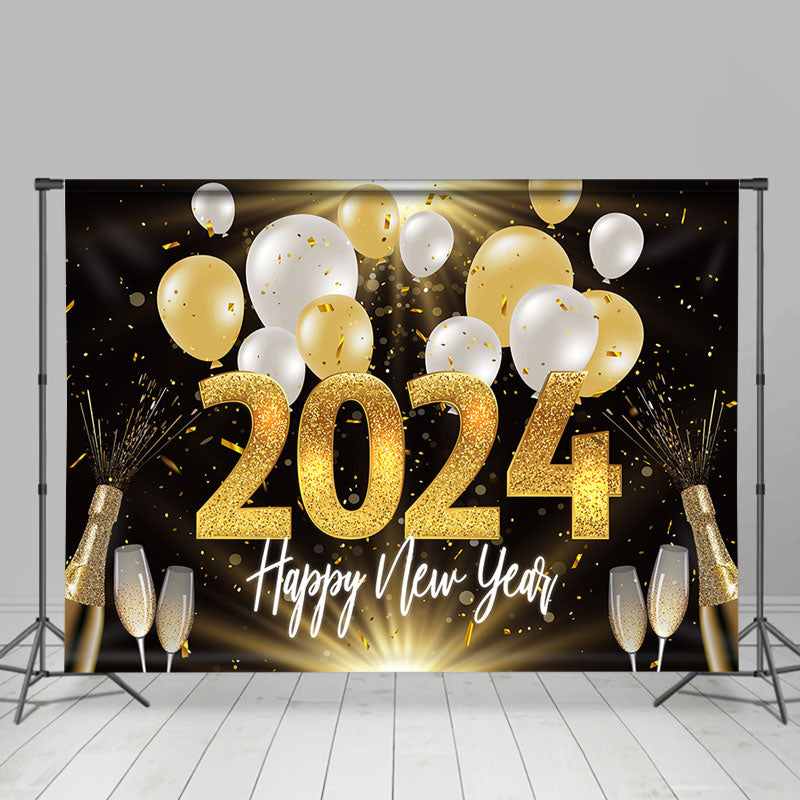 Lofaris White And Gold Ballon Glitter 2023 New Year Backdrop