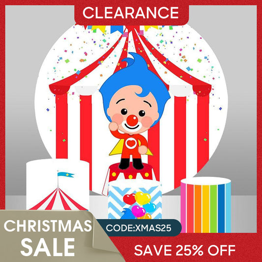 (Ship In 24HR) White And Red Circus Themed Circle Birthday Backdrop