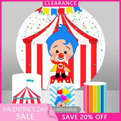 (Ship In 24HR) White And Red Circus Themed Circle Birthday Backdrop