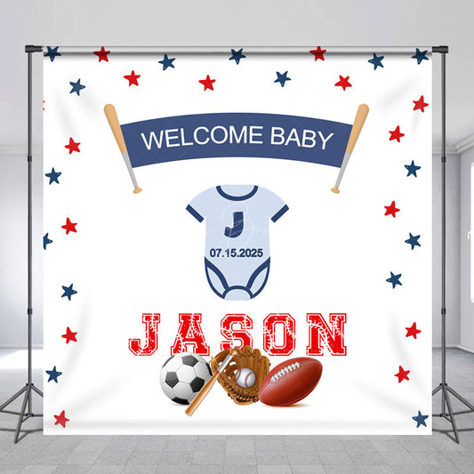 Lofaris White Balls Stars Custom Name Baby Shower Backdrop