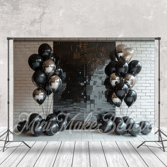 Lofaris White Black Balloon Brick Wall Cake Smash Backdrop