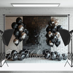 Lofaris White Black Balloon Brick Wall Cake Smash Backdrop